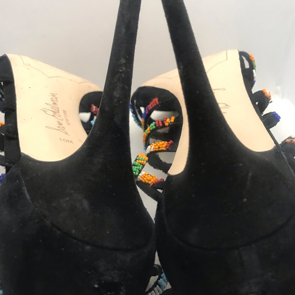 SAM EDELMAN "SAGE" BLACK SUEDE AND MULTI-COLOR BEAD STILETTO HEELS (10M) - Picture 11 of 13